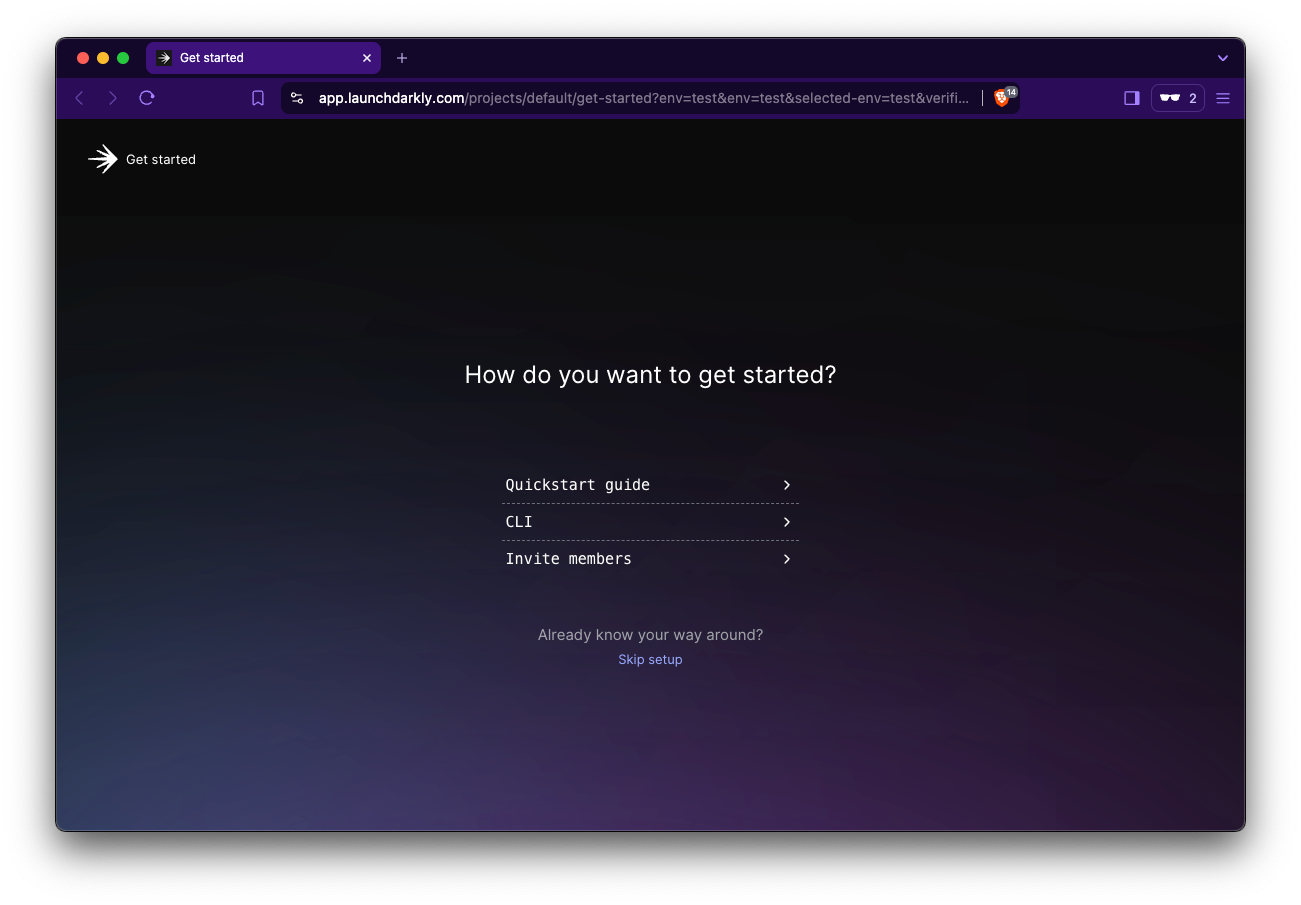 Screenshot of LaunchDarkly's Getting Started page