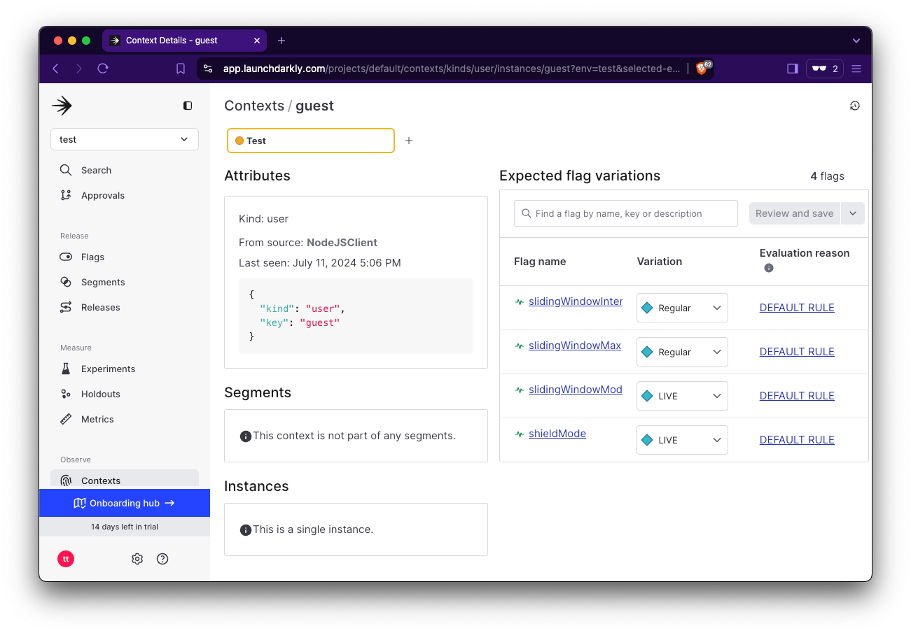 Screenshot of a Context edit page in LaunchDarkly's dashboard