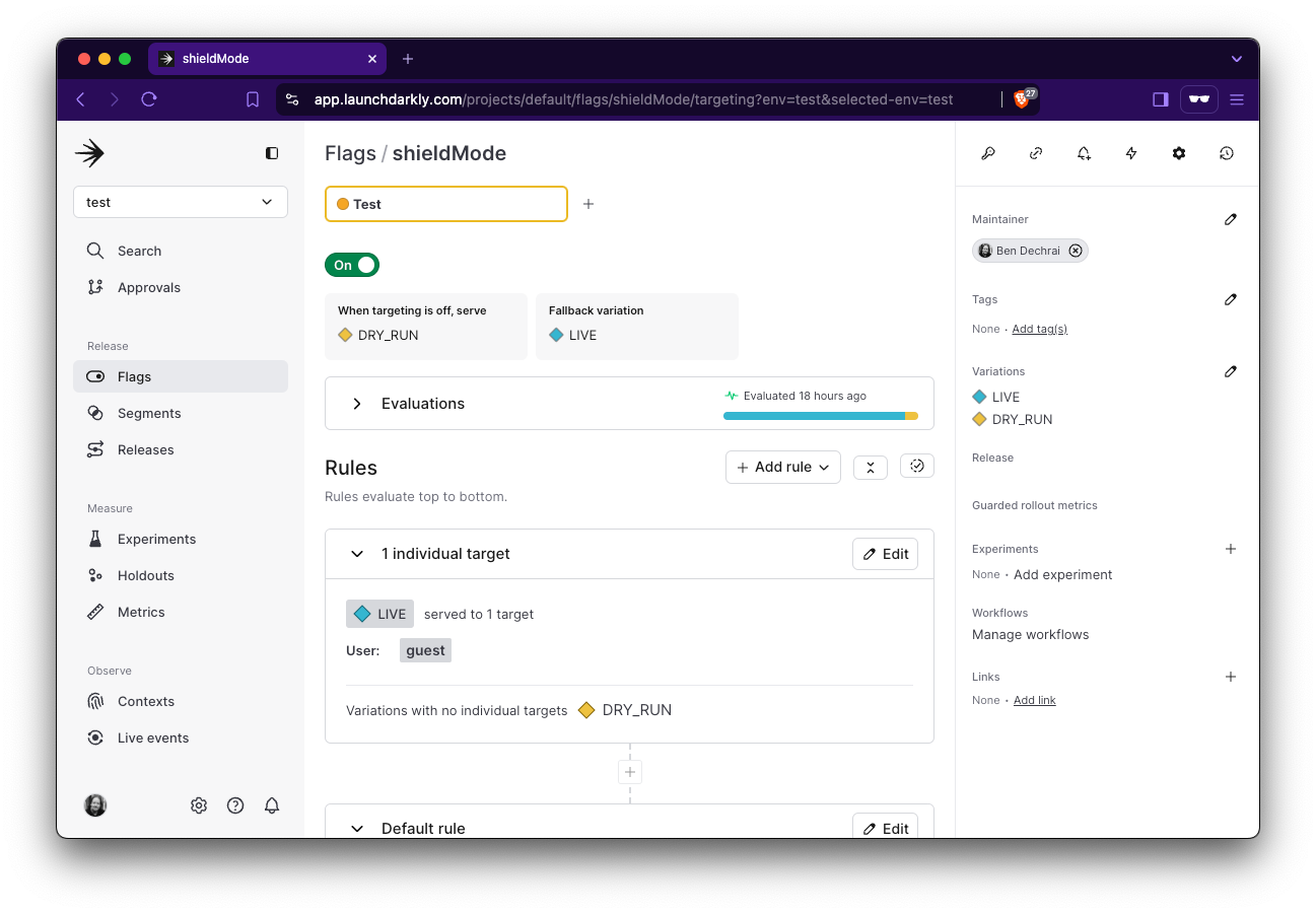 Screenshot of the Flags edit page in LaunchDarkly's dashboard