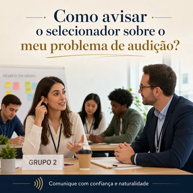 Como avisar o selecionador sobre o meu problema de audição em uma dinâmica de grupo?