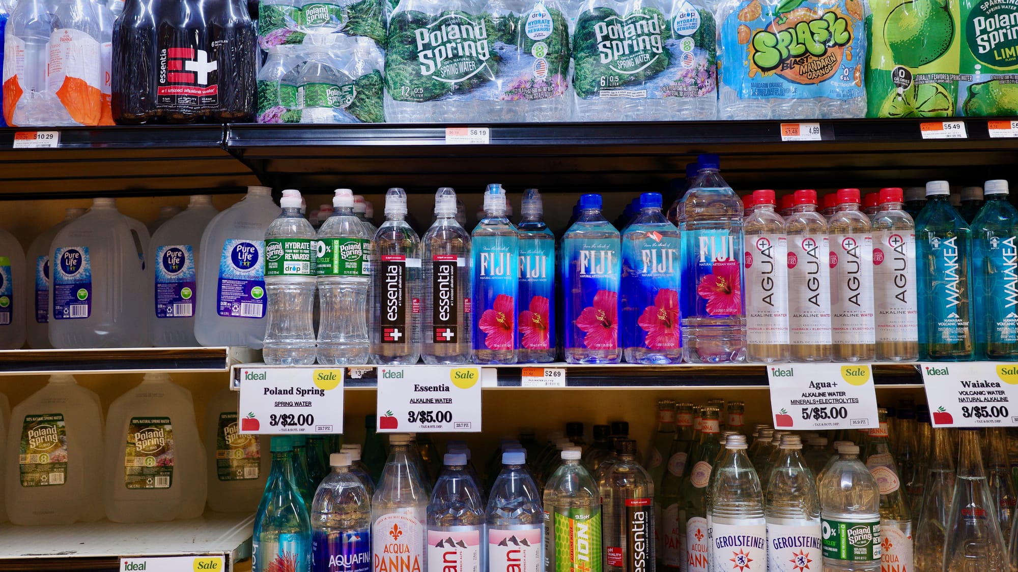 Bottled water for sale at a grocery store