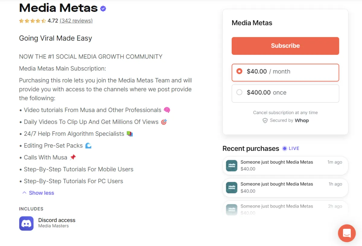 media metas whop options
