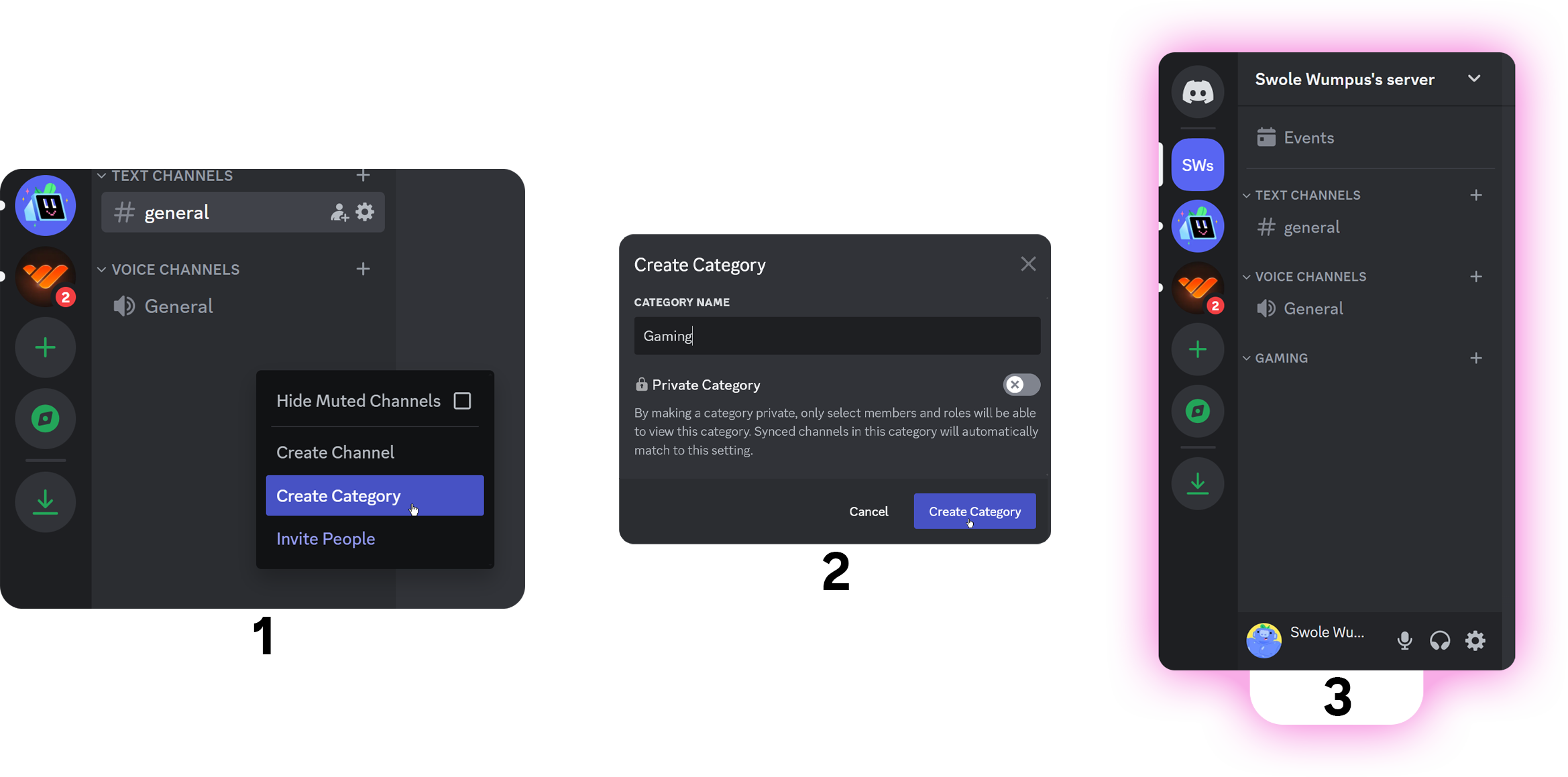Steps of creating a Discord category