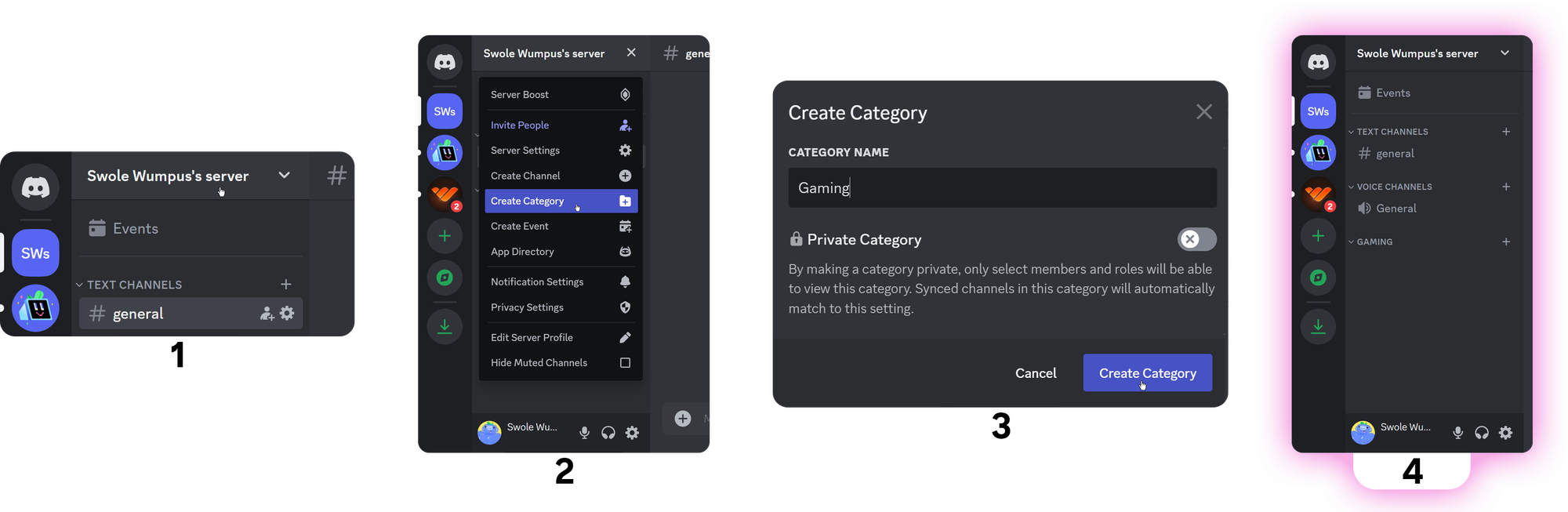 Steps of creating a Discord category