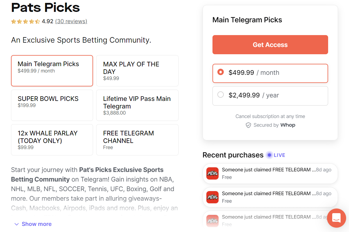 pat's picks pacakges