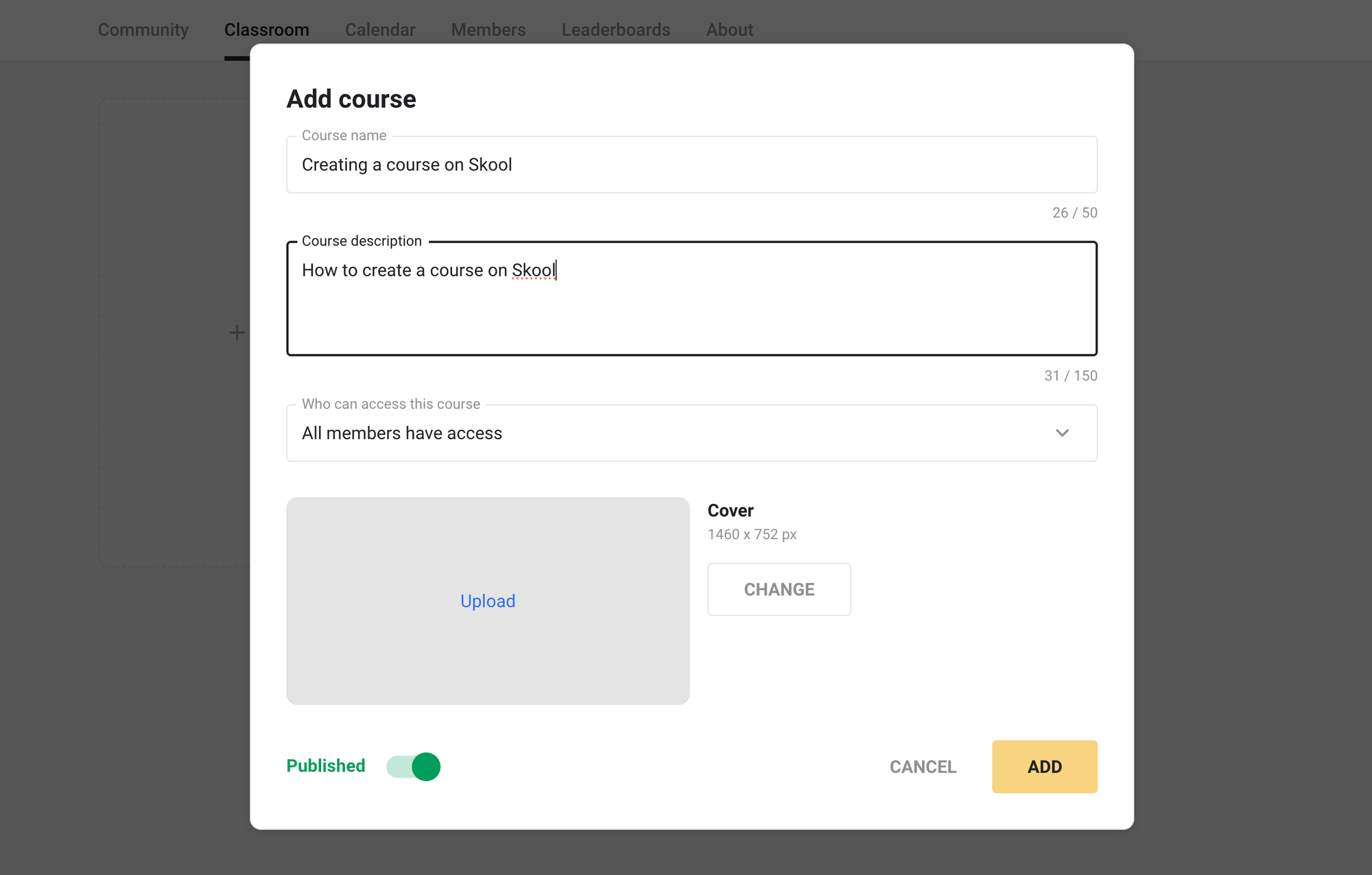 Creating a course Skool