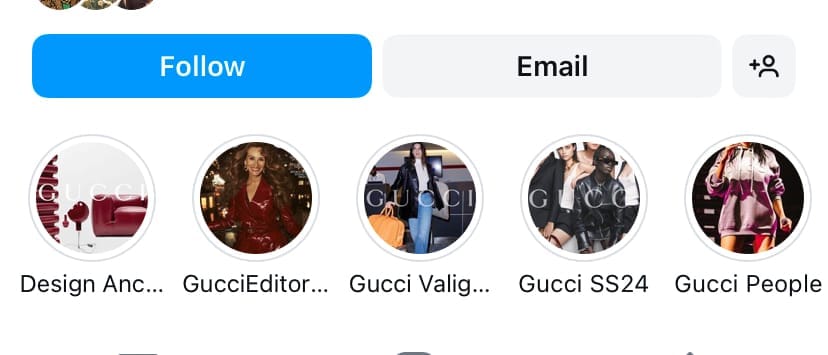 Gucci uses Instagram stories to showcase designs, products, and seasons