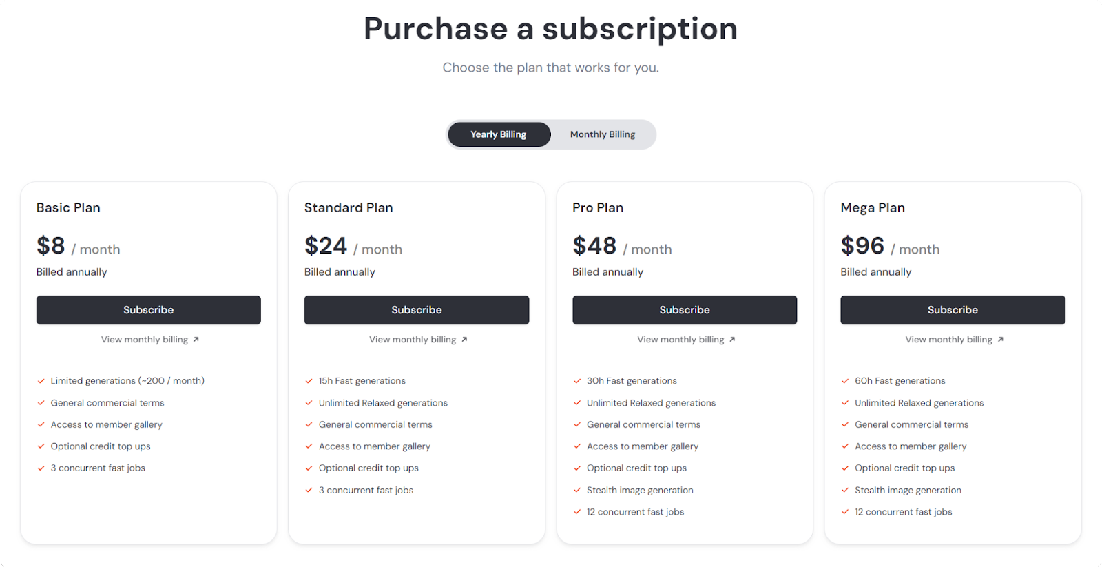 midjourney sub plans