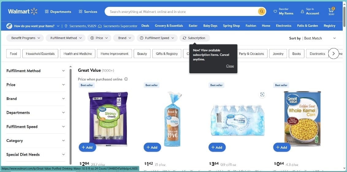 A screenshot of walmart website