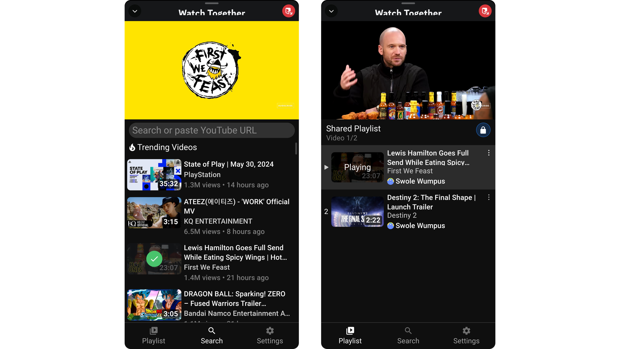 Preview of the Watch Together (YouTube) Activity on Discord mobile