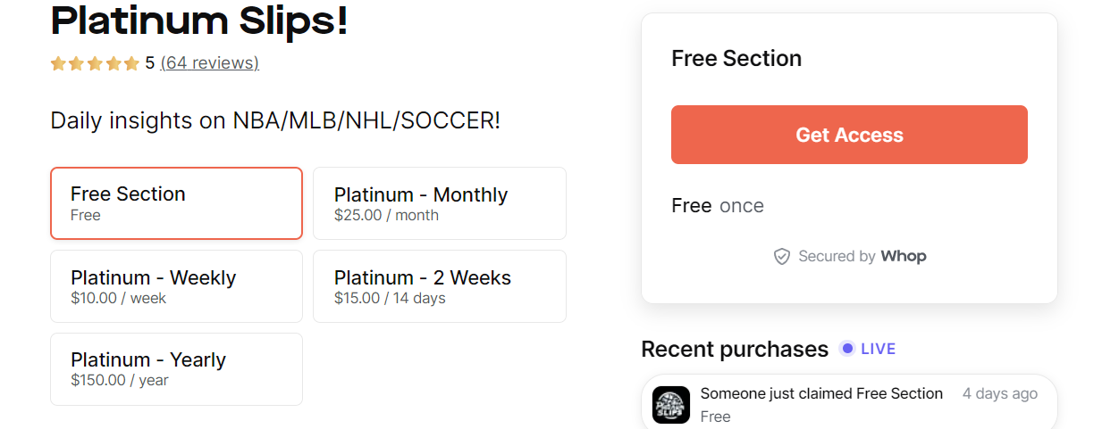 Platinum Slips on Whop's marketplace