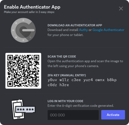 The steps to enabling two-factor authentication on Discord desktop