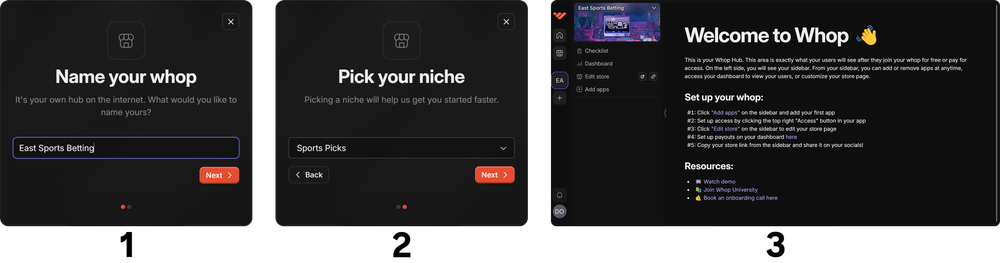 Steps of creating a Hub on Whop