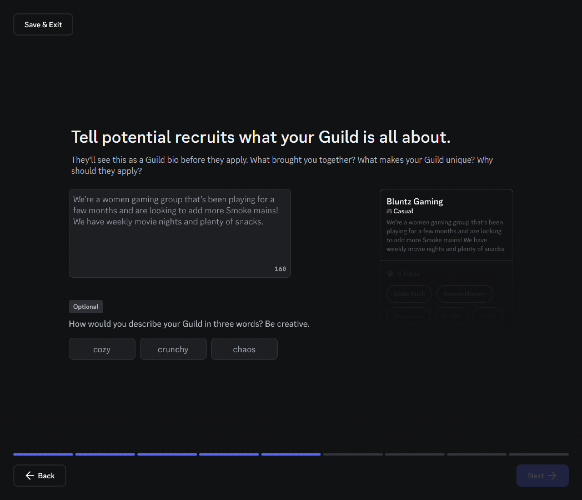 Fifth step of Guild creation on Discord - adding a description of the Guild