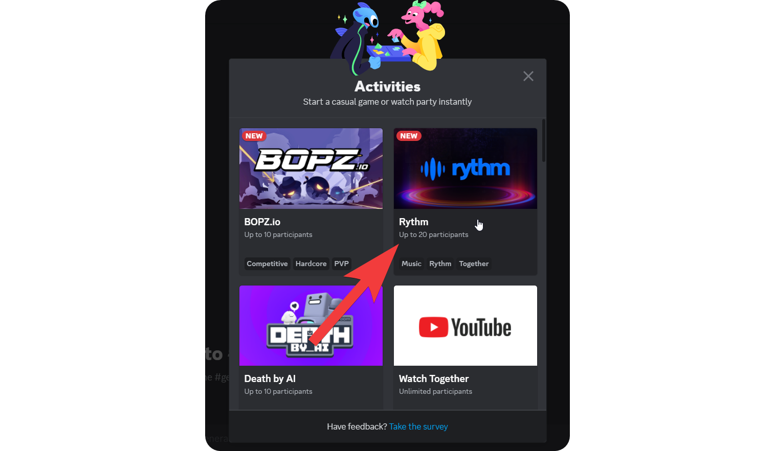 The Rythm activity on the Activities list on Discord desktop