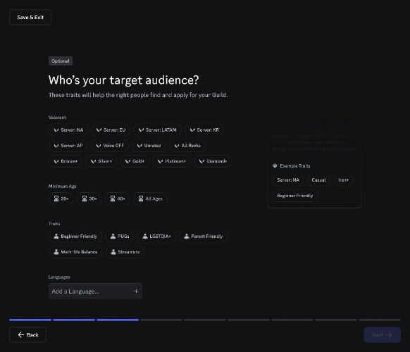 Third step of Guild creation on Discord - choosing Guild's target audience