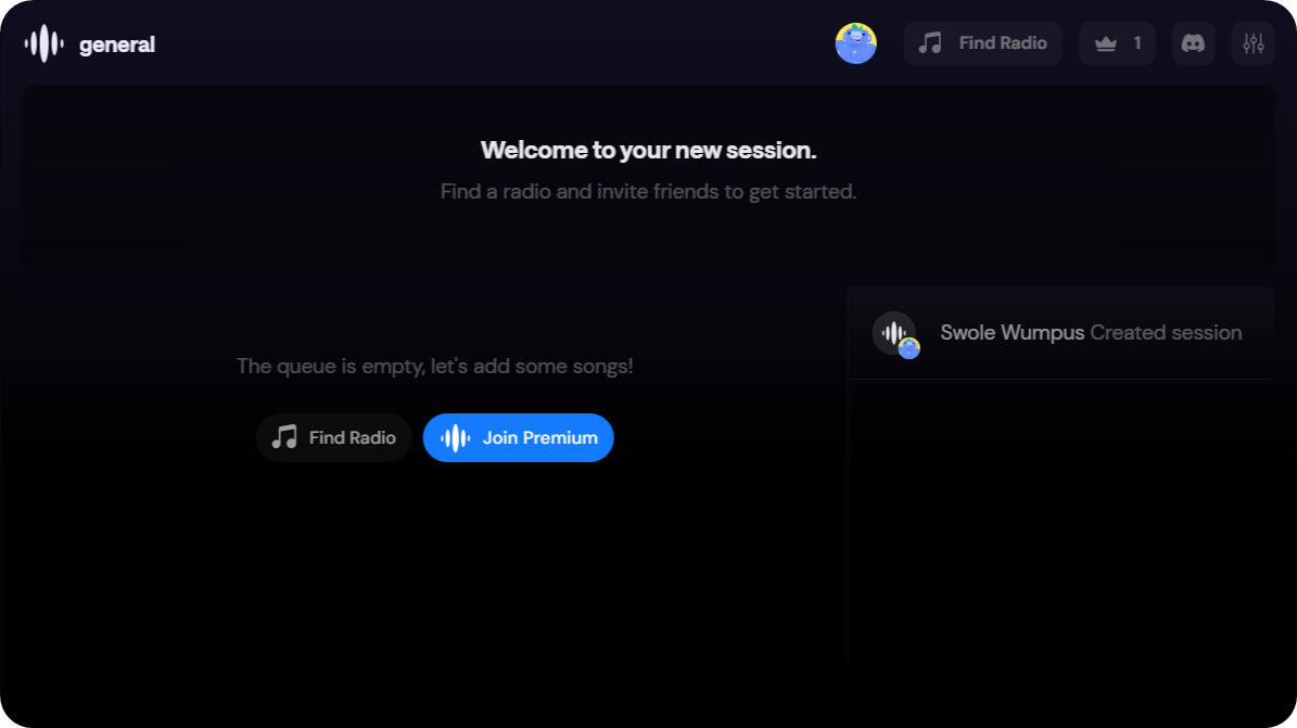 The main page of the Rythm Activity on Discord