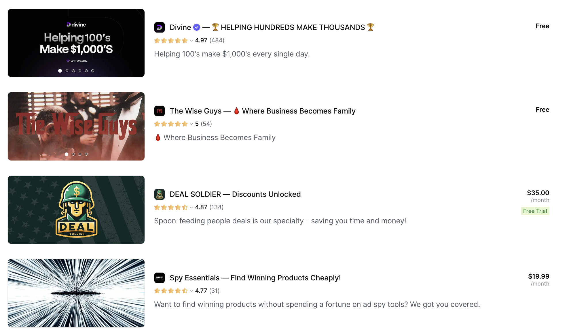 whop's ecom groups on marketplace