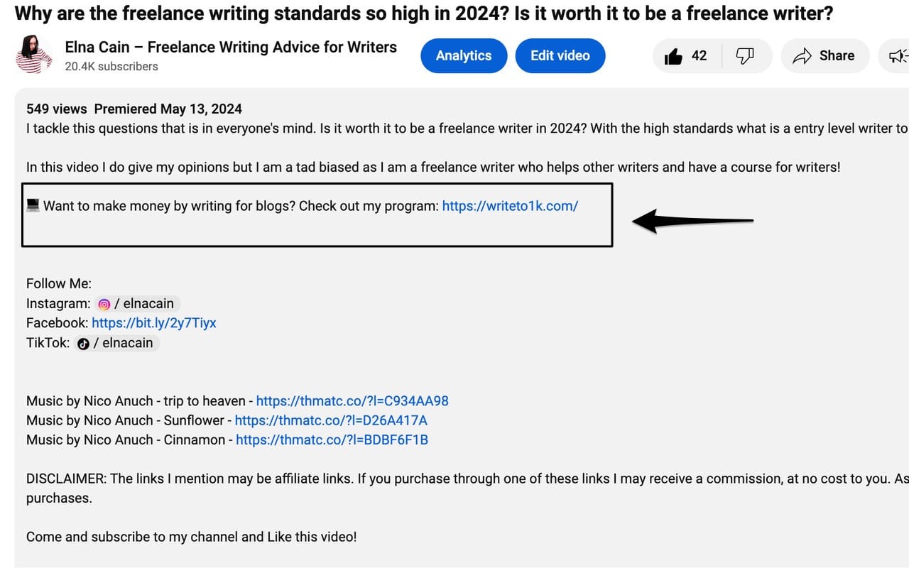 youtube offers elna cain