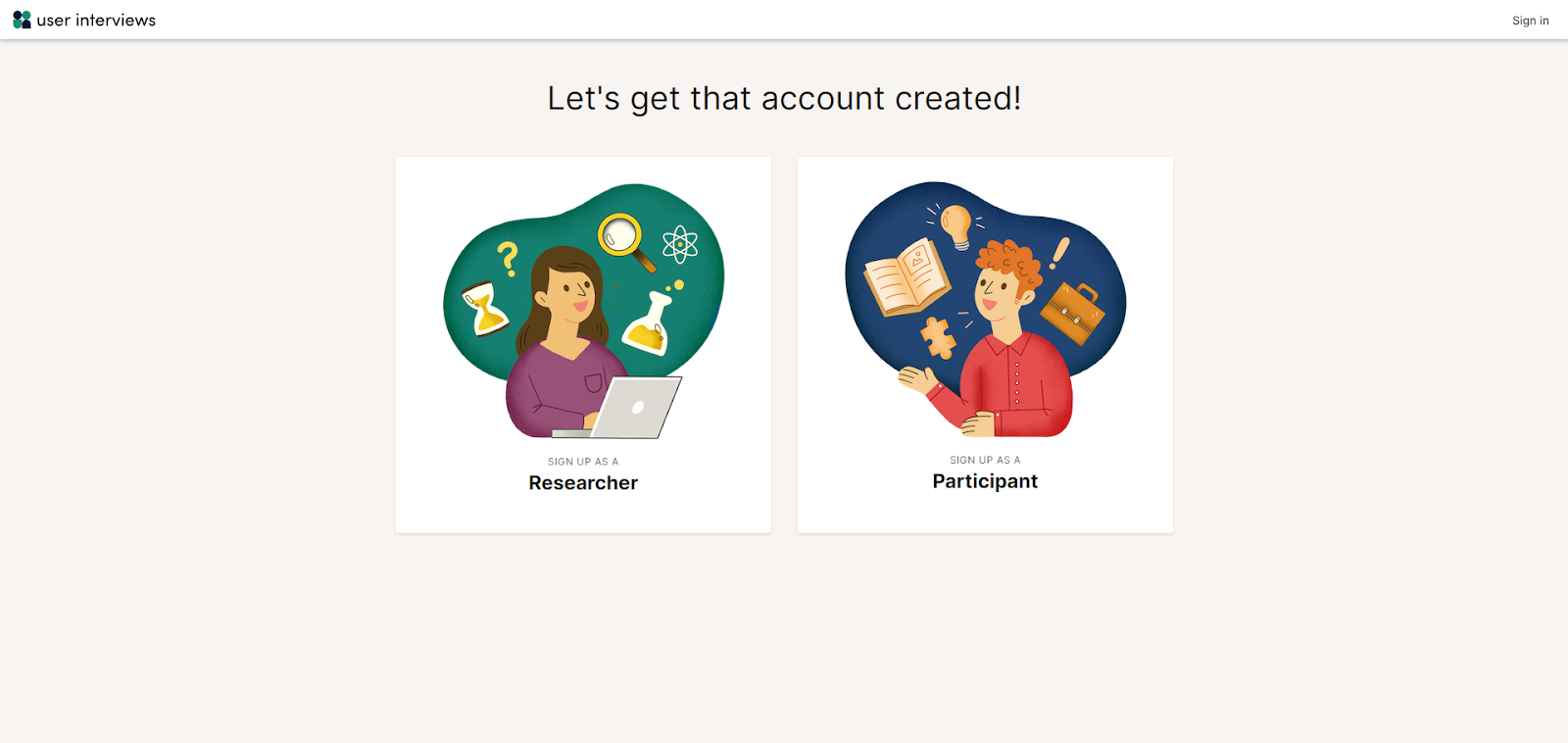 User Interviews account creation