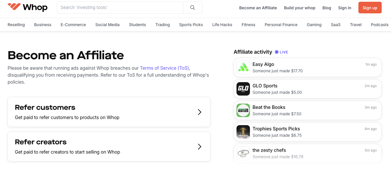 Whop affiliate program