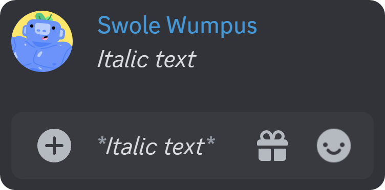 Italic text formatting on Discord