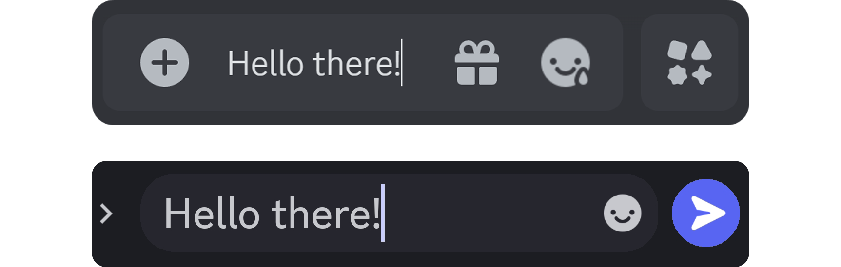 Example typed messages on the desktop and mobile versions of Discord