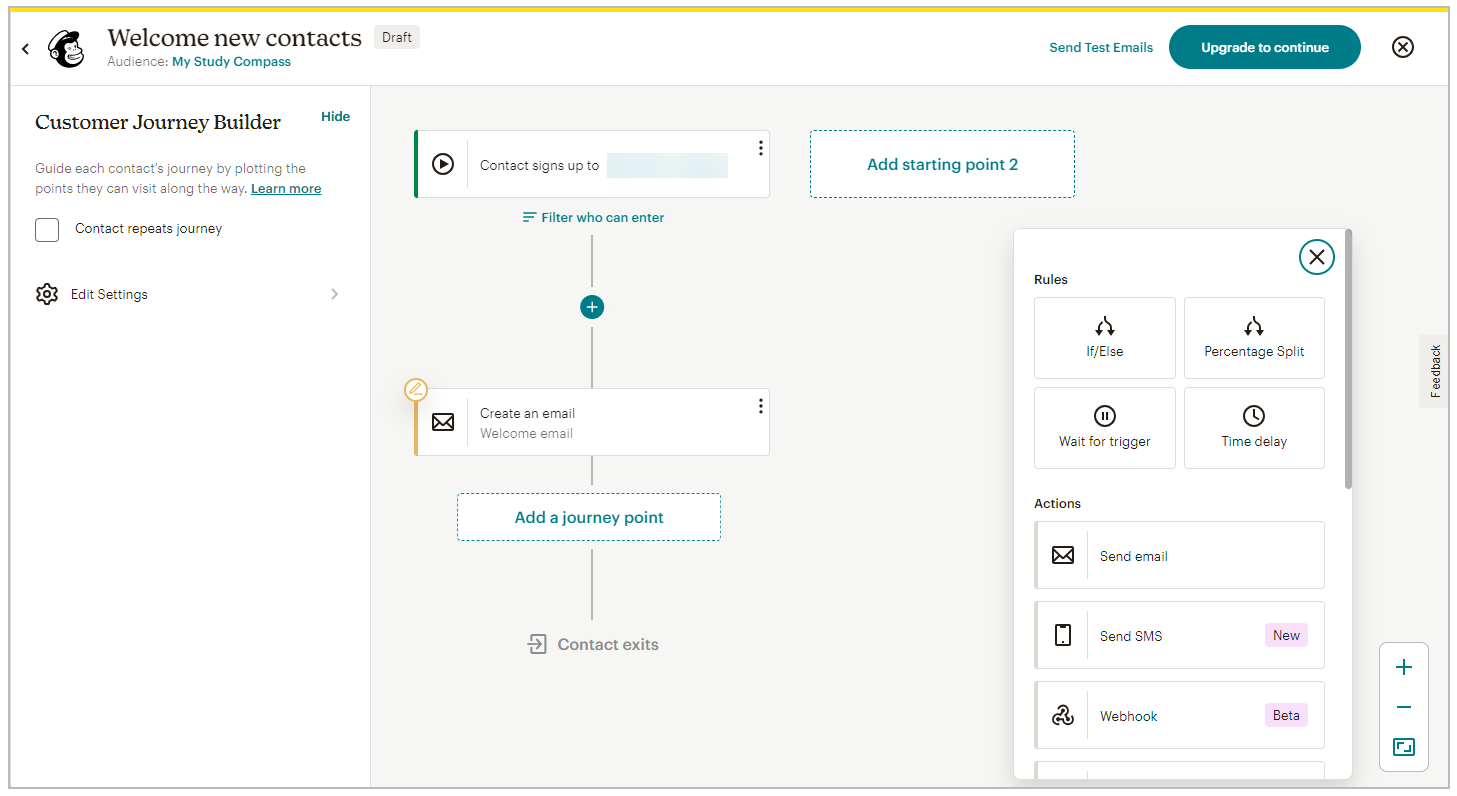 Substack Welcome Email Series Options Screenshot