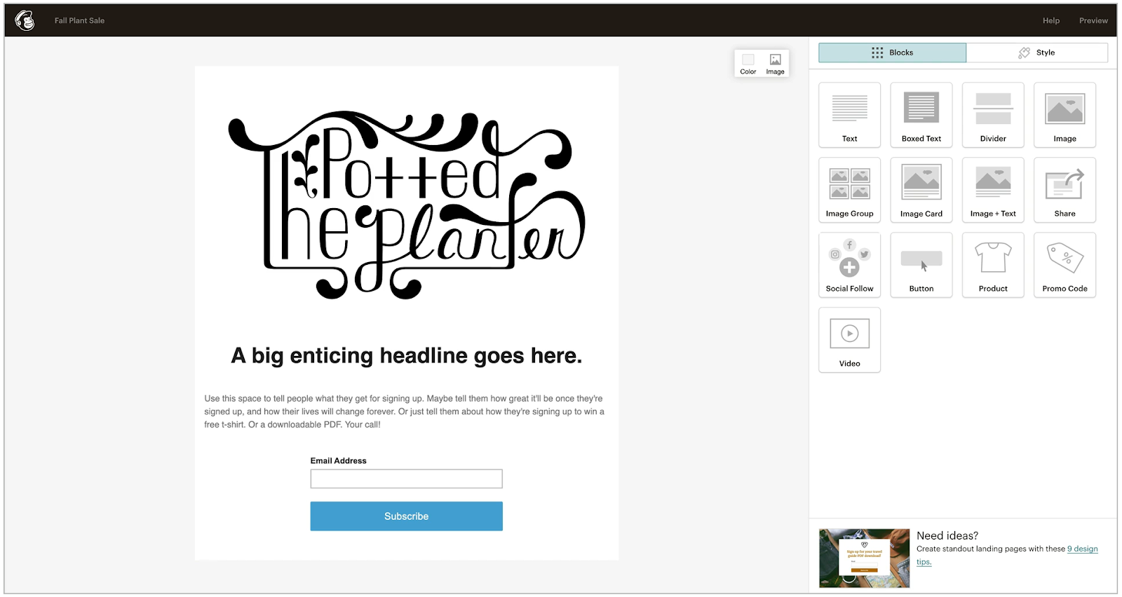 Mailchimp Signup Form Editor Screenshot