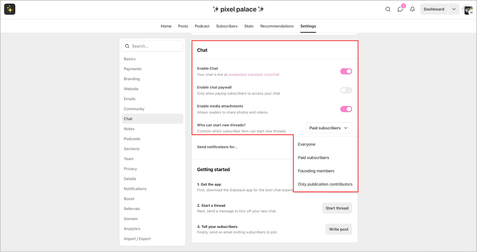 Substack Chat Interface