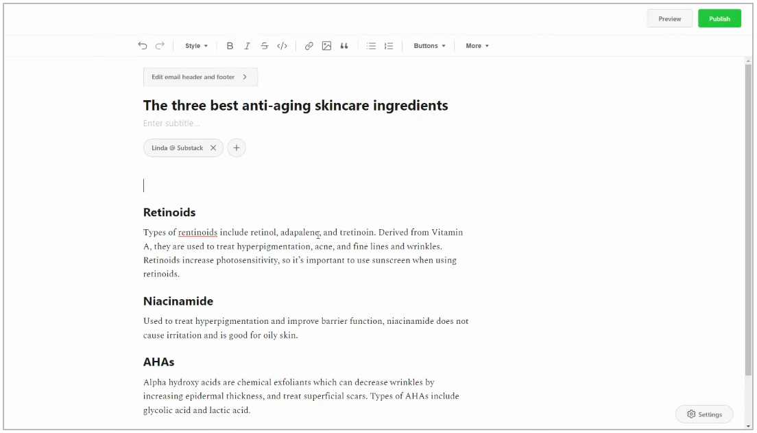Substack's Text Editor Screenshot
