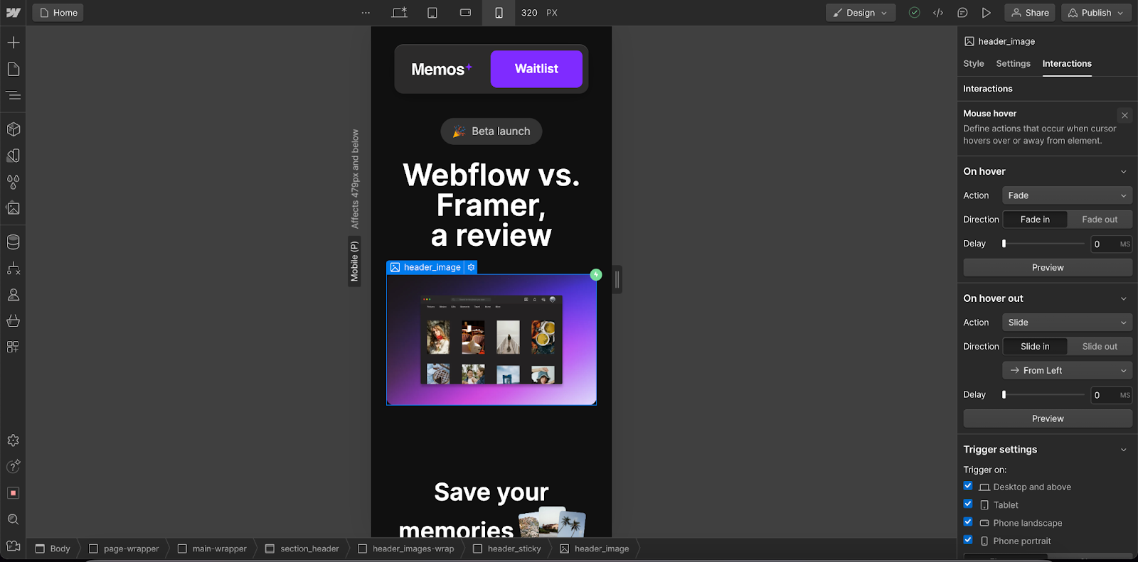 Webflow animations