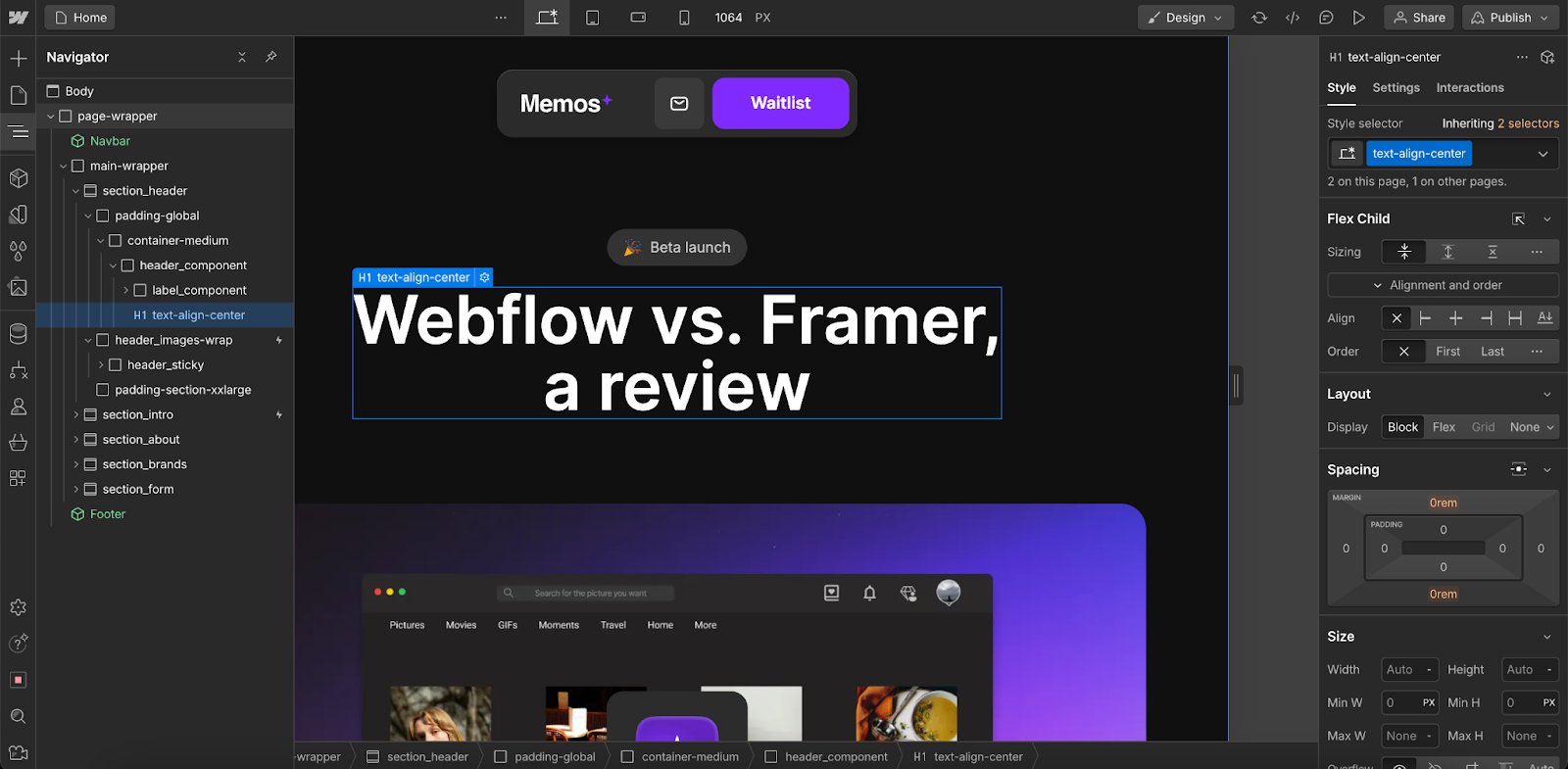 Webflow interface