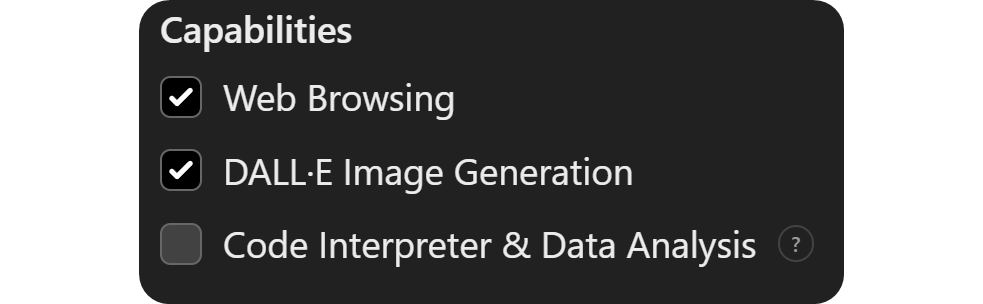 The Capabilities section of a GPT on ChatGPT