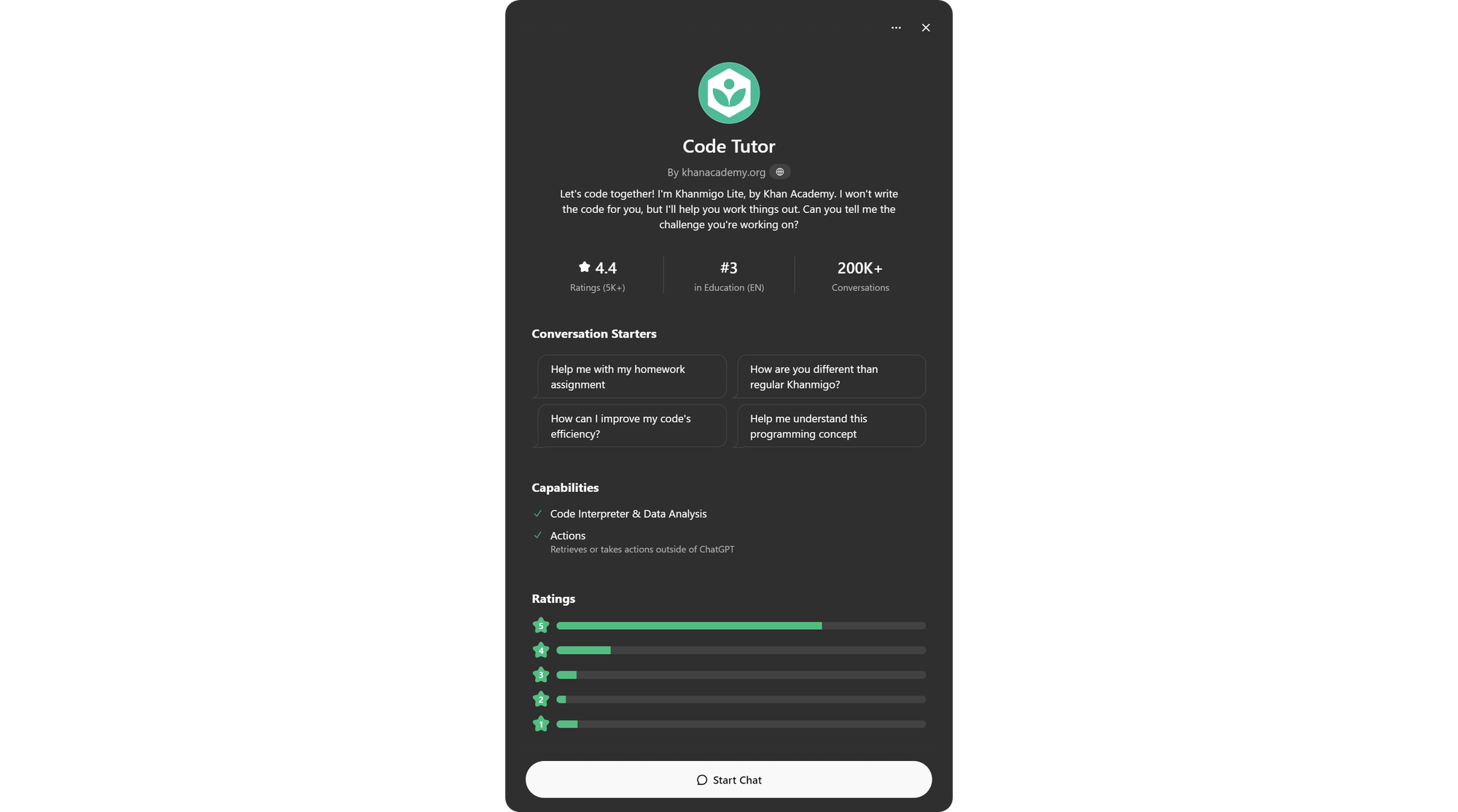 The Code Tutor GPT by Khan Academy on ChatGPT