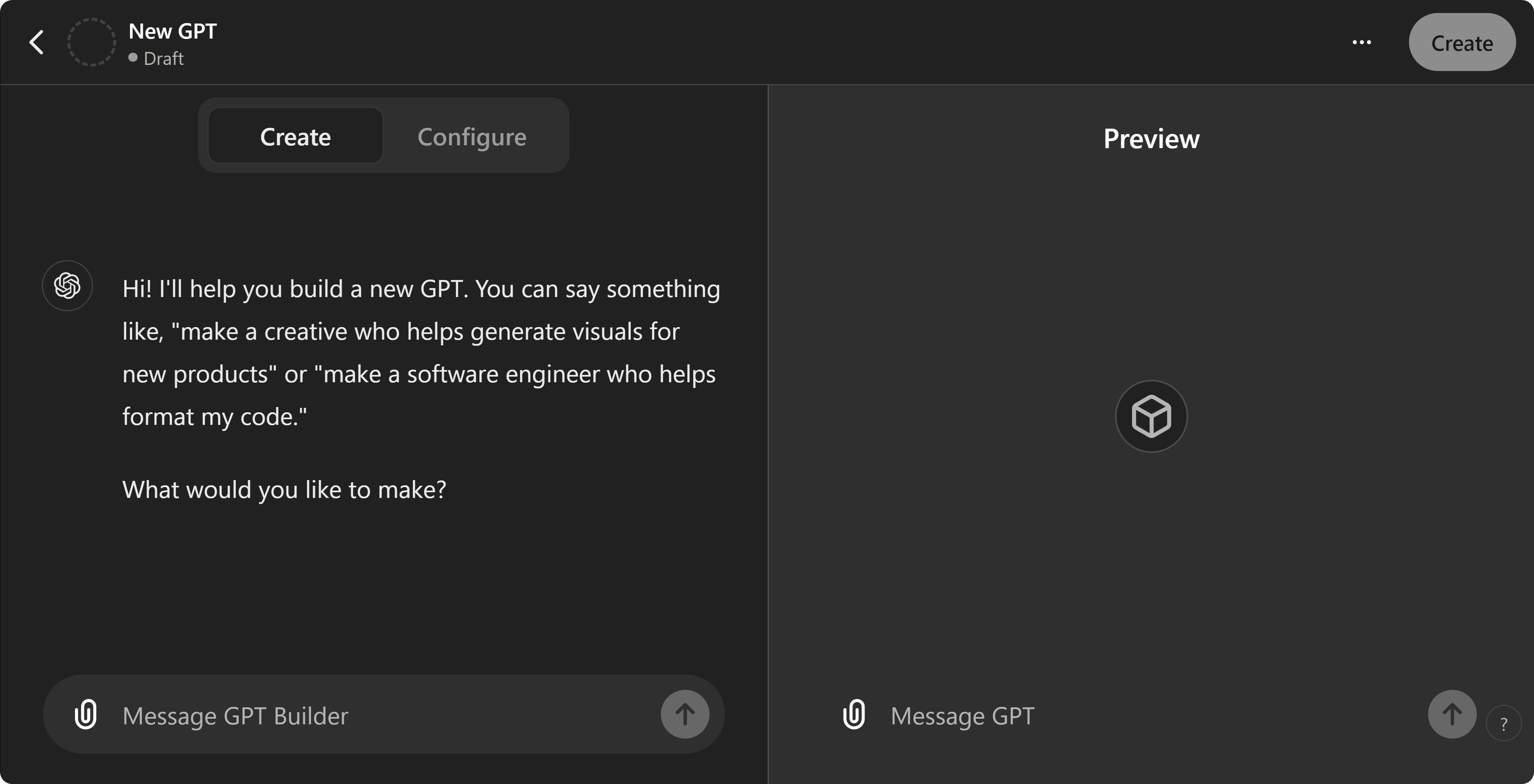 The builder view of a GPT on ChatGPT