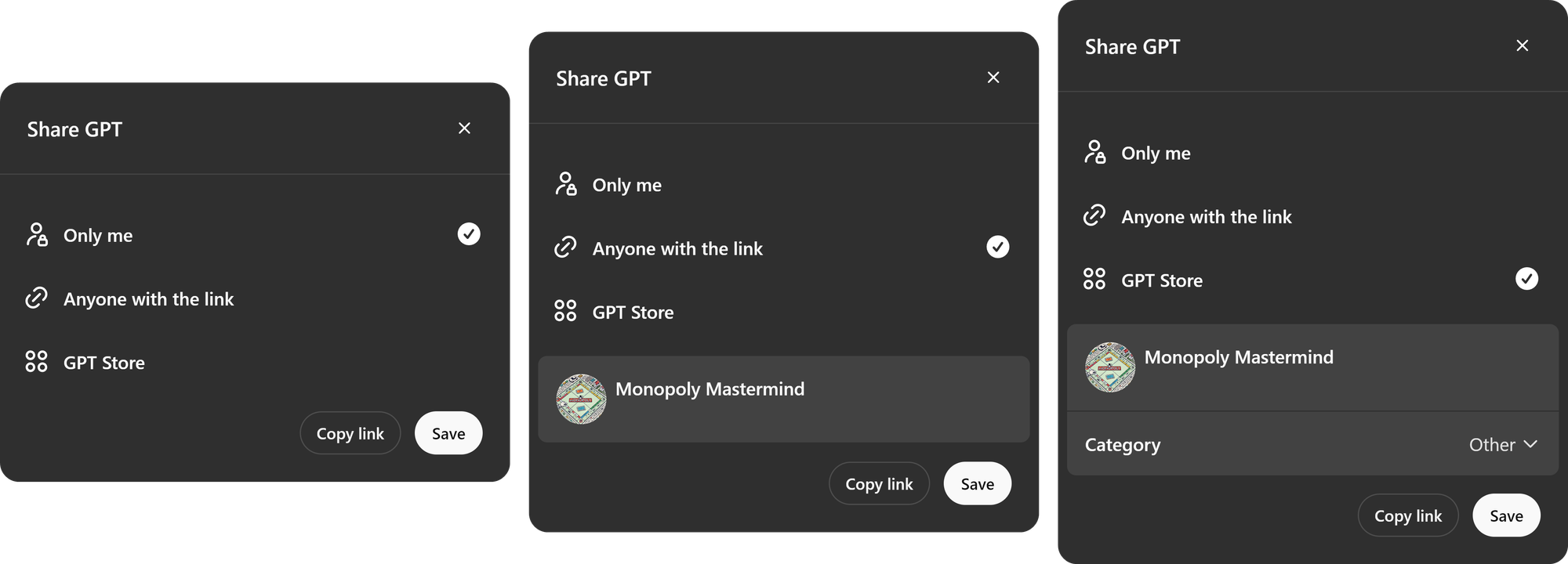 The three GPT sharing options