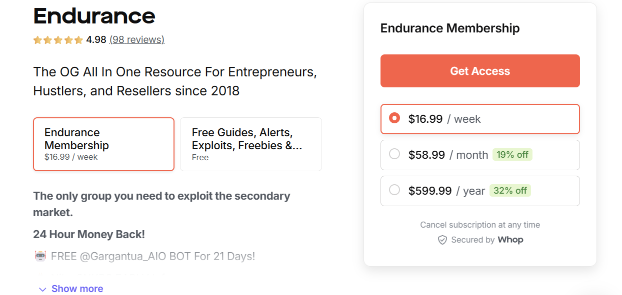 endurance pricing