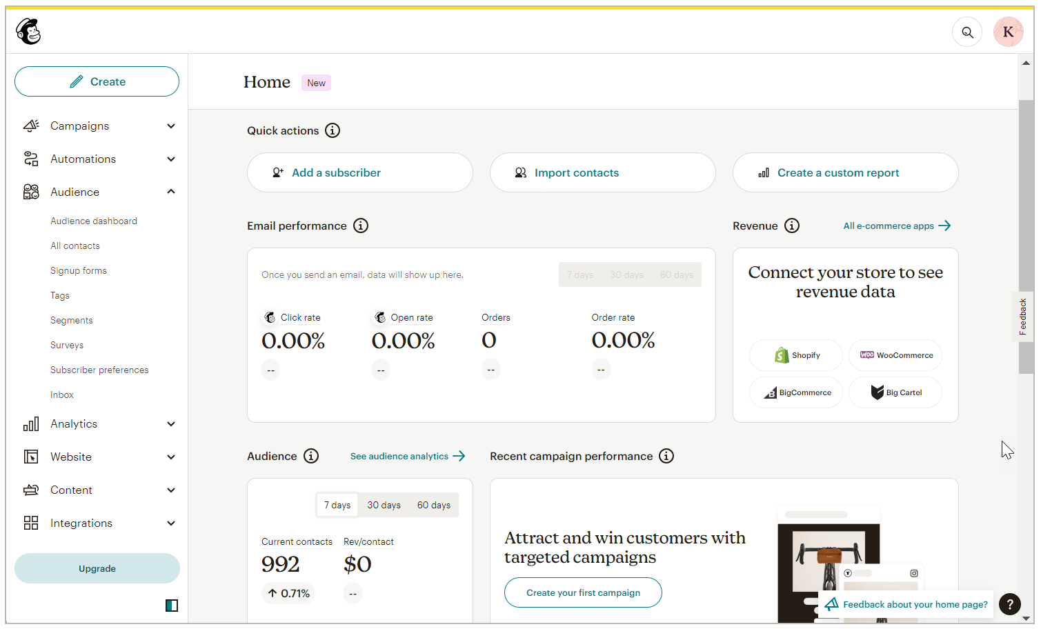Mailchimp Dashboard Interface