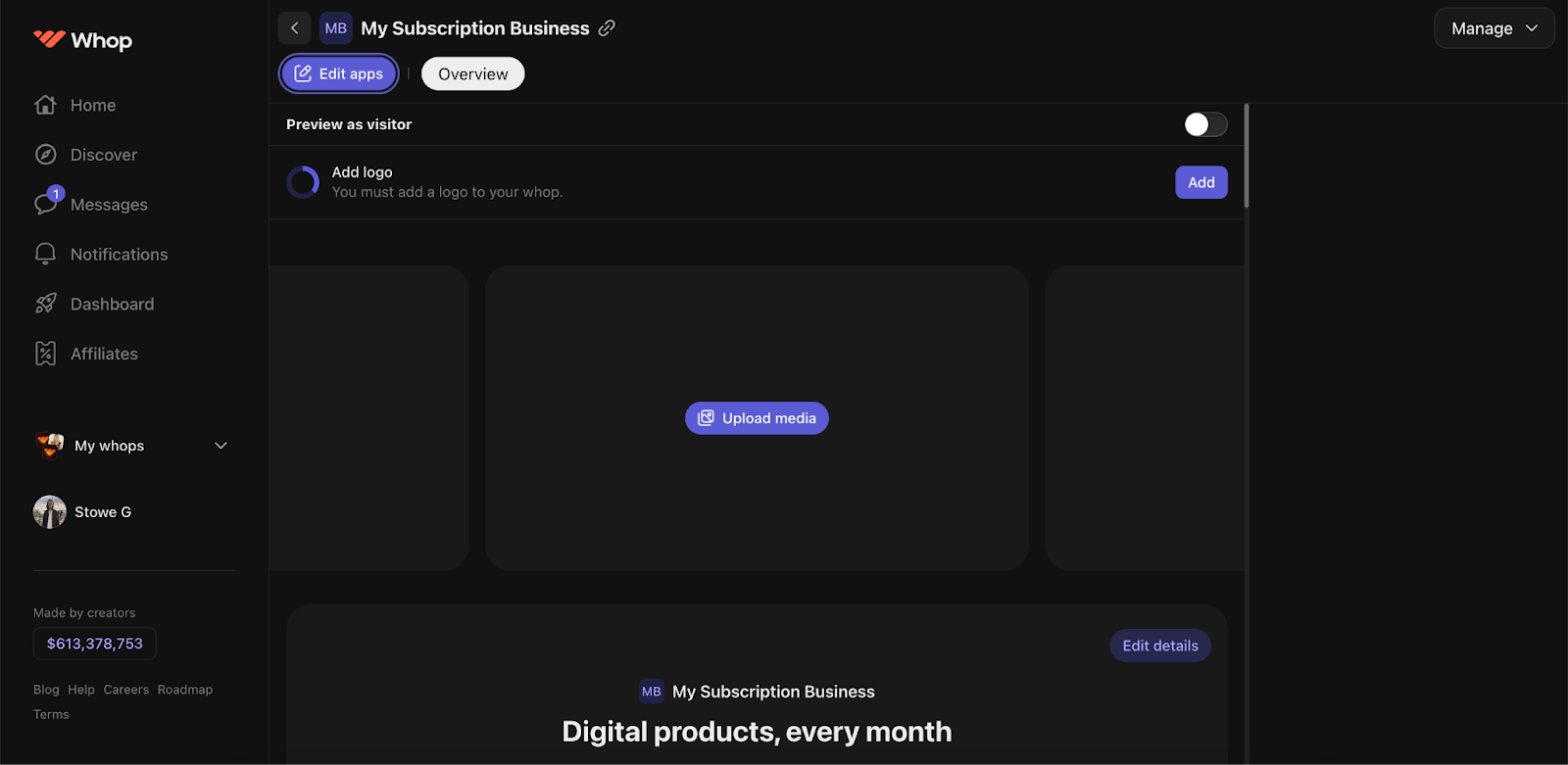 Adding apps to your Whop subscription business&nbsp;