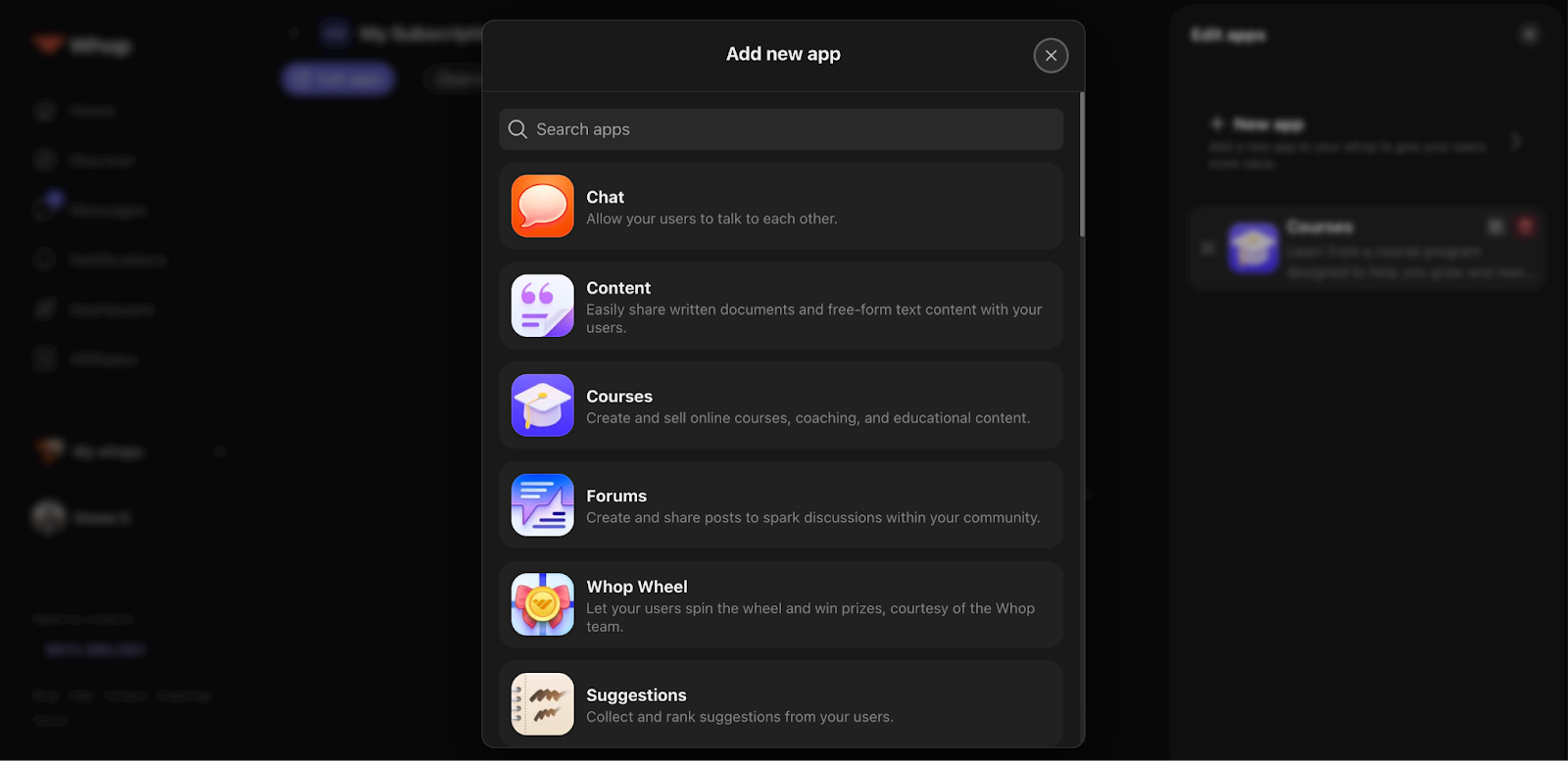 Adding apps to your Whop subscription business&nbsp;next step