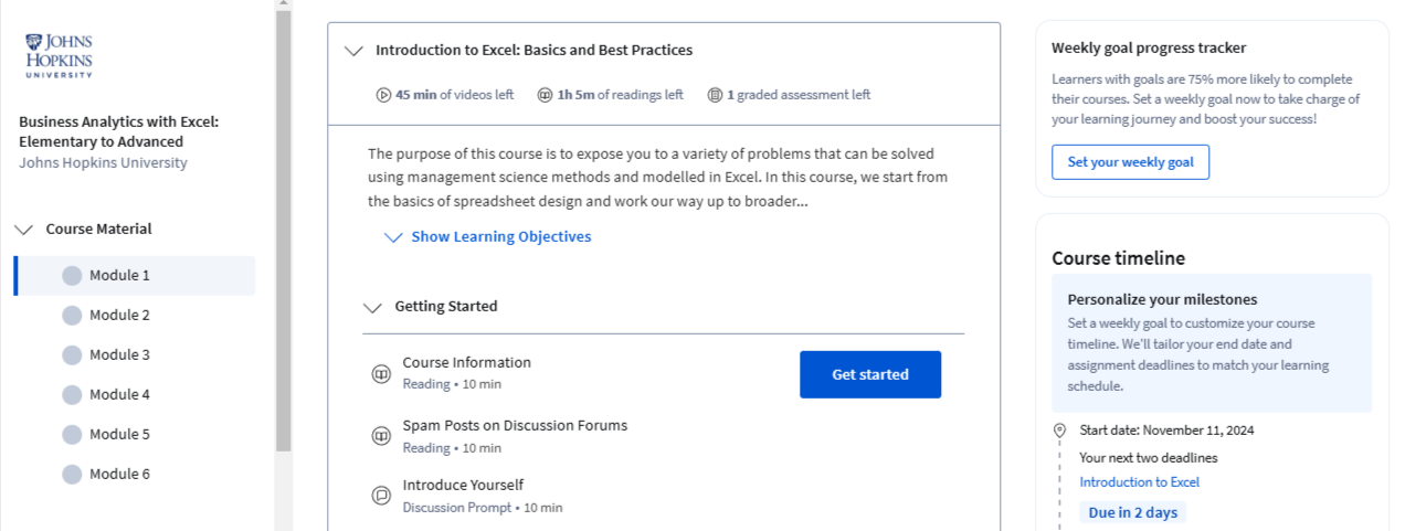 Johns Hopkins University Business Analytics