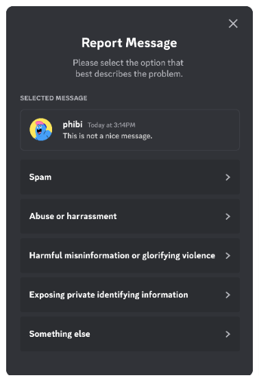 Discord moderator message