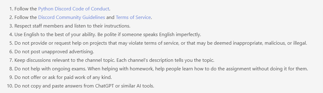 Discord rules from python server