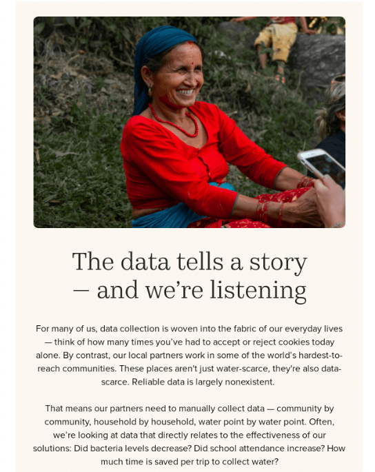 charity water newsletter screenshot