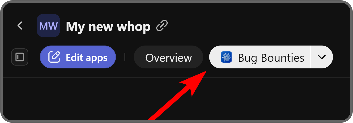 The Bug Bounties app on the top navigation bar of a whop