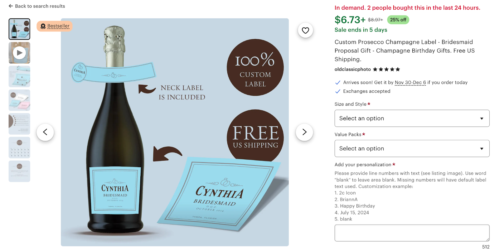 Personalized champagne bottles