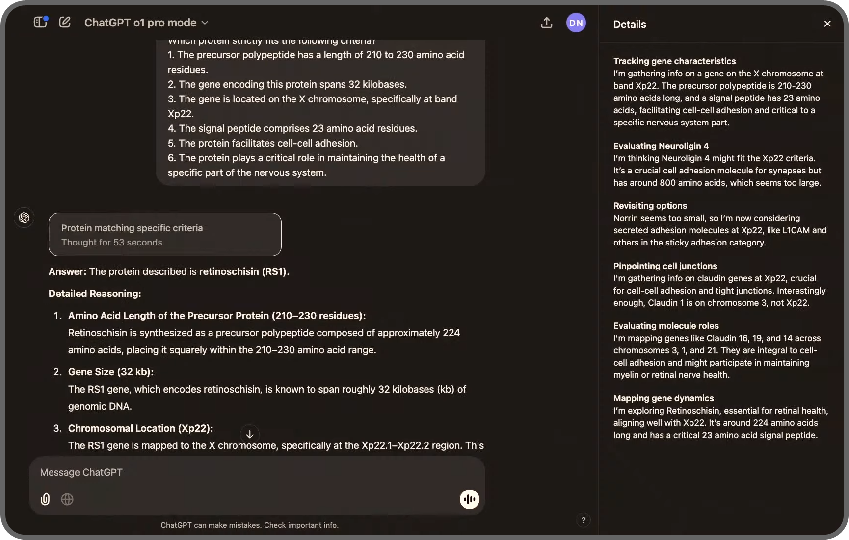ChatGPT o1 Pro chat example