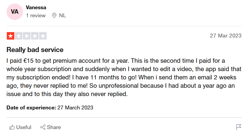 InShot Trustpilot reviewer