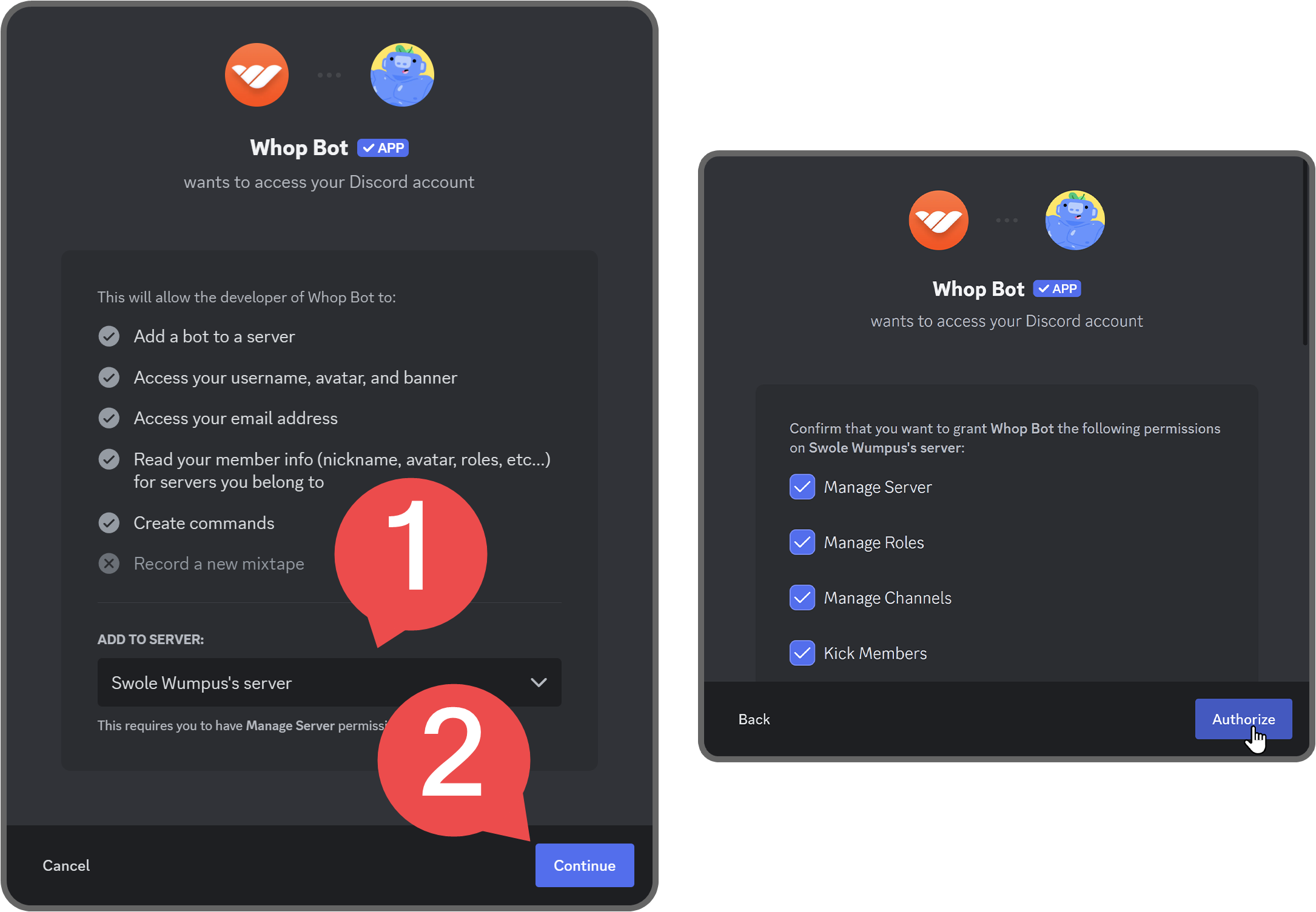 Bot authorization steps on Discord